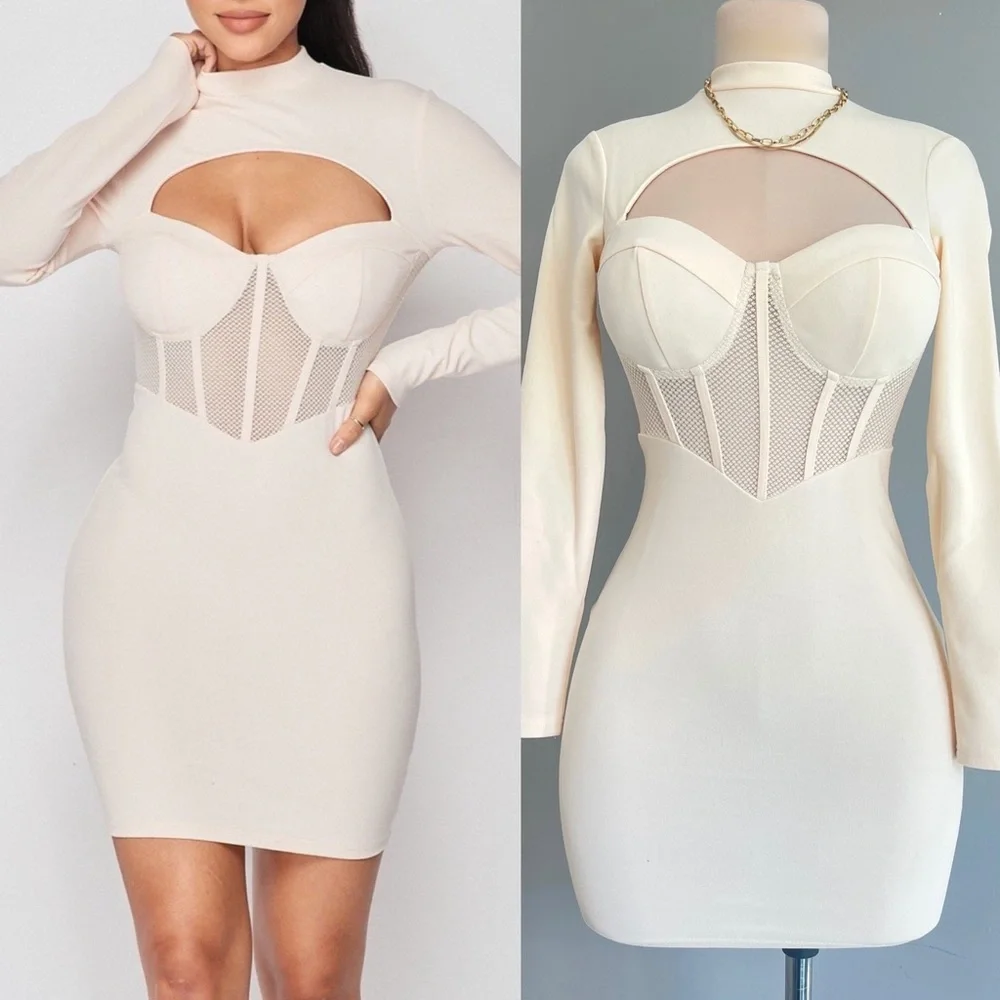 NEW Fashion boutique High quality Bodycon dress classy trendy sexy club - Cream - Picture 2 of 5